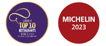 Logos de certificado de Brunelli's Steakhouse de excelencia Michelin y Canarias Top 10 Restaurants